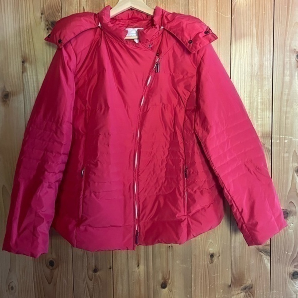 Marina Rinaldi Bright Red Quilted Puffer Jacket with Hood